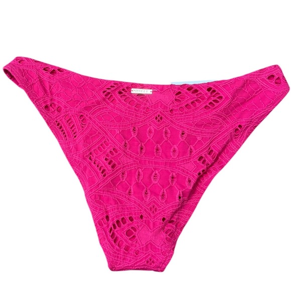 Milly Cabana Margot Pink Crochet Lace Bikini Bottom Low Rise Size L NWT - Picture 7 of 10